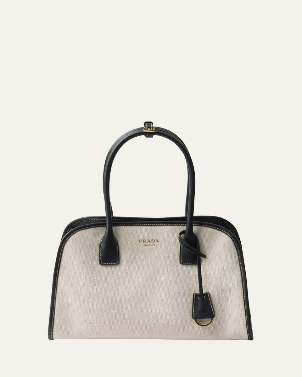Canvas and Leather Top-Handle Bag
